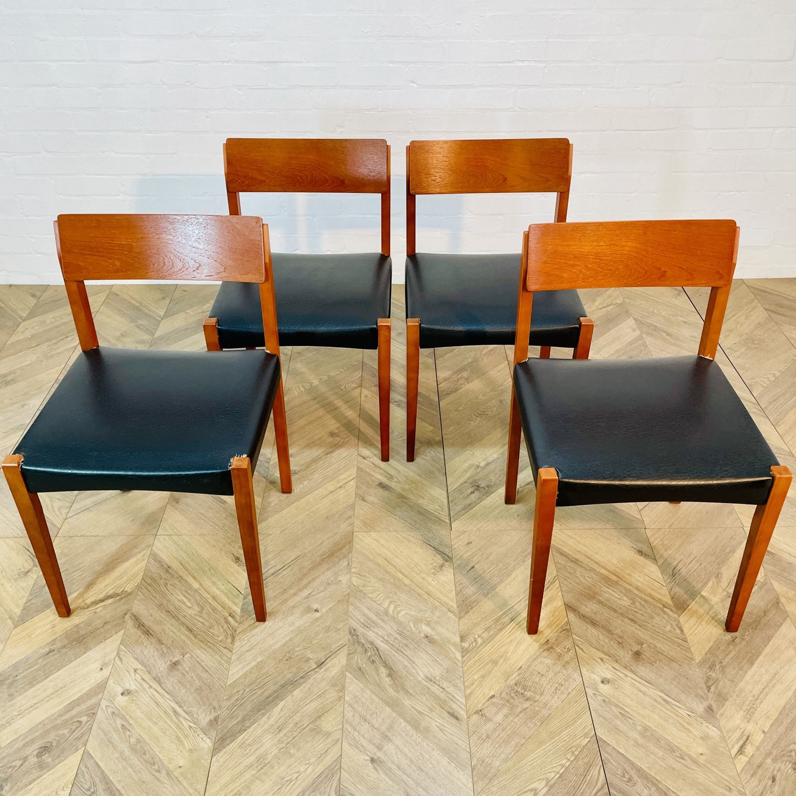 Mid Century Black Vinyl Dining Chairs, After Arne Vodder, Set Of 4, 1970s photo vintage