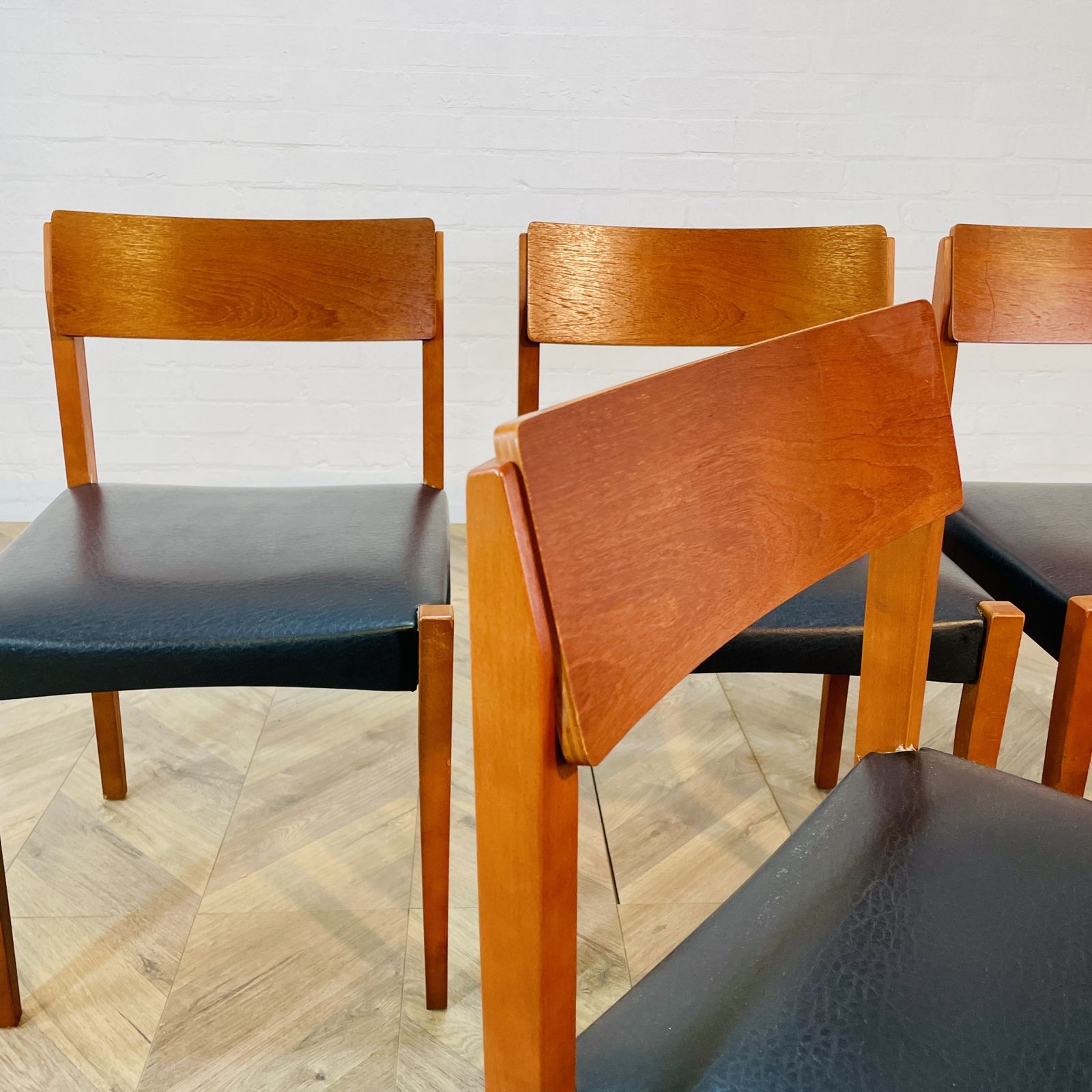 photo for sale Mid Century Black Vinyl Dining Chairs, After Arne Vodder, Set Of 4, 1970s