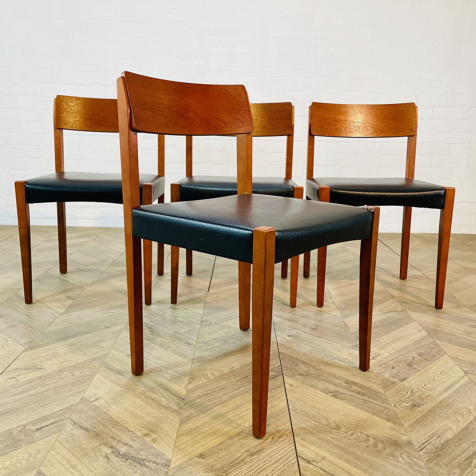 Mid Century Black Vinyl Dining Chairs, After Arne Vodder, Set Of 4, 1970s