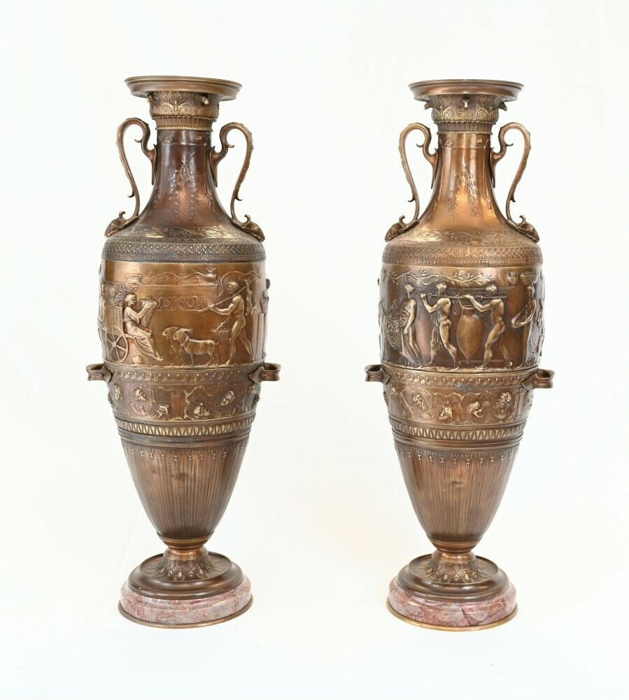 Pair French Bronze Amphora Urns After Barbedienne Classical Antiquity photo furniture