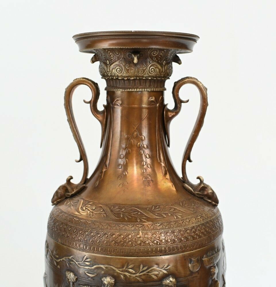 Pair French Bronze Amphora Urns After Barbedienne Classical Antiquity photo vintage