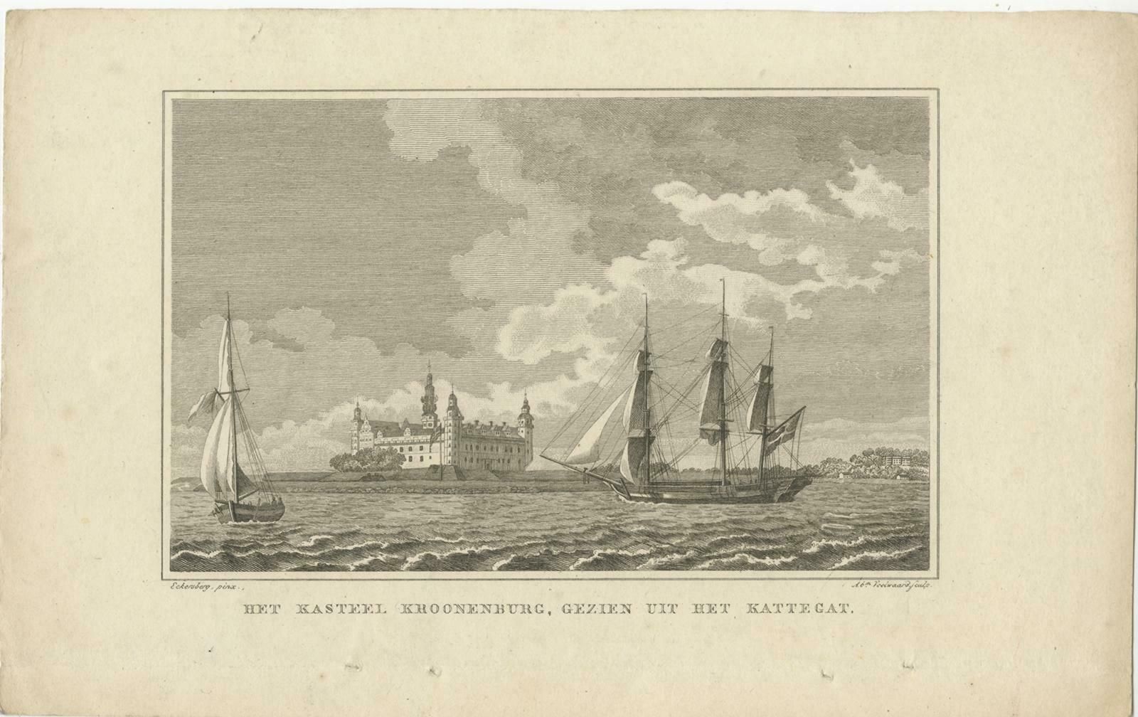 Original Antique Print With A View Of Kronborg Castle, Seeland, Denmark, 1826 photo furniture