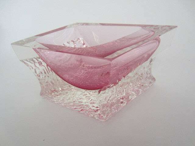 Abstract Pink Ice Glass Sommerso Bowl Faceted Mandruzzato Murano photo furniture