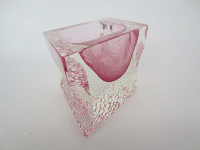 Abstract Pink Ice Glass Sommerso Bowl Faceted Mandruzzato Murano photo vinterior