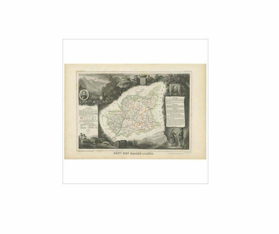 Antique Map Of Basses Alpes ‘France’ By V. Levasseur, 1854 photo for sale