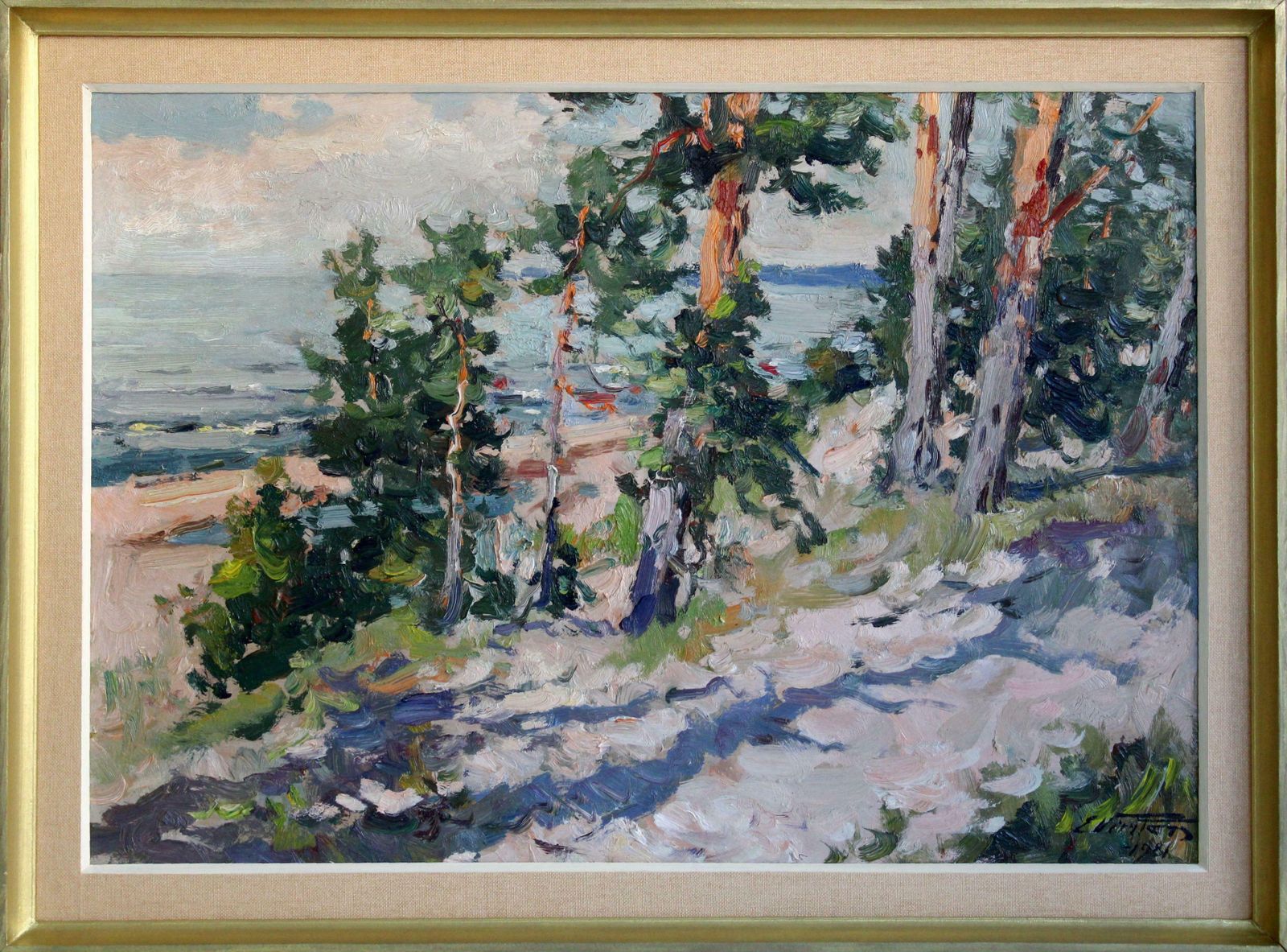 Edgars Vinters Pine Trees On The Seashore. 1981, Cardboard, Oil, 46x65 Cm photo vintage