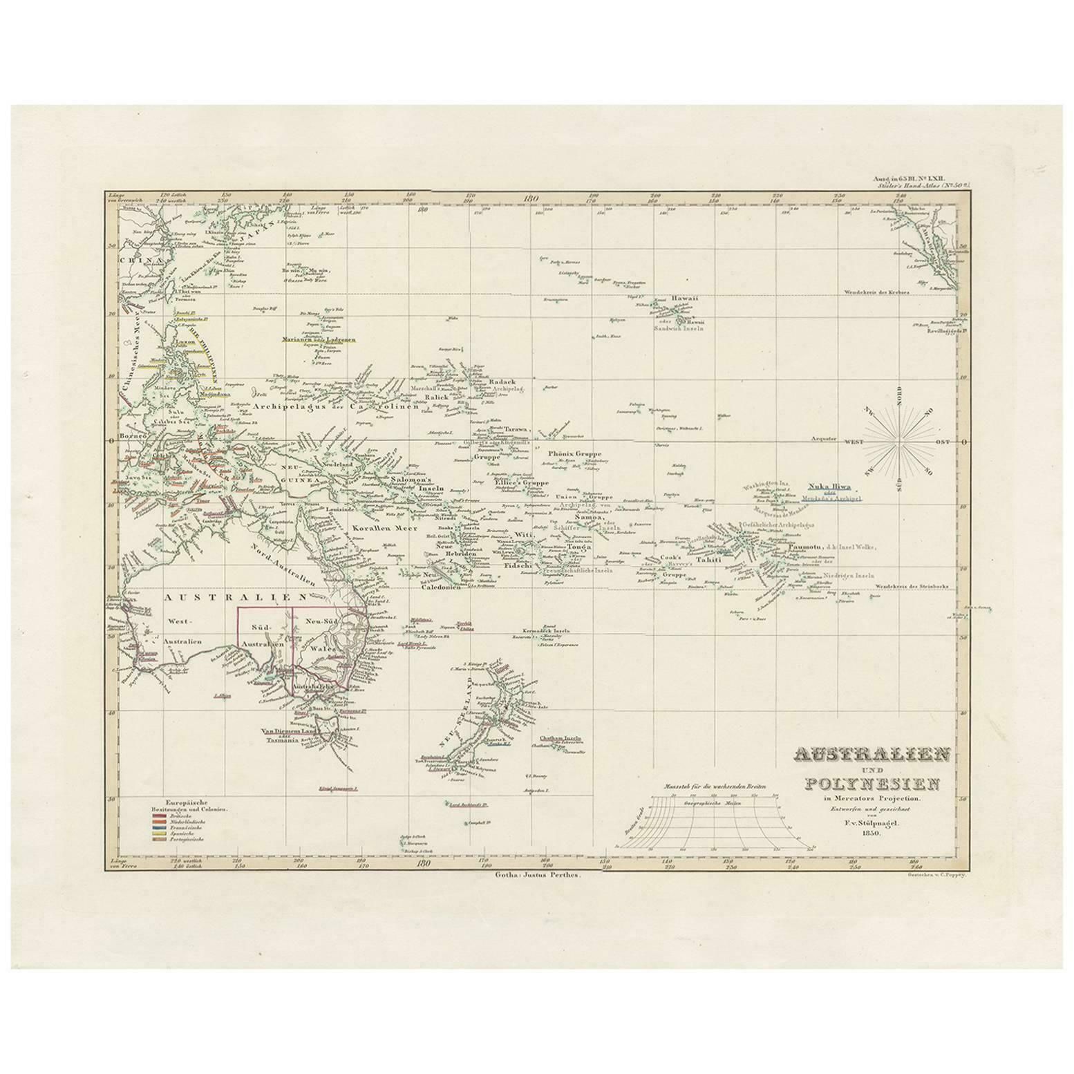 Antique Map Of Australia, New Zealand And Oceania By F. Von Stülpnagel, 1850