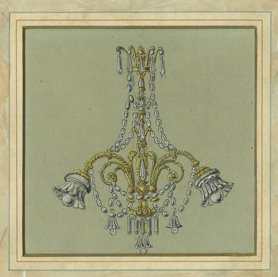 Antique Print Of An Art Deco Chandelier, Circa 1890 photo furniture