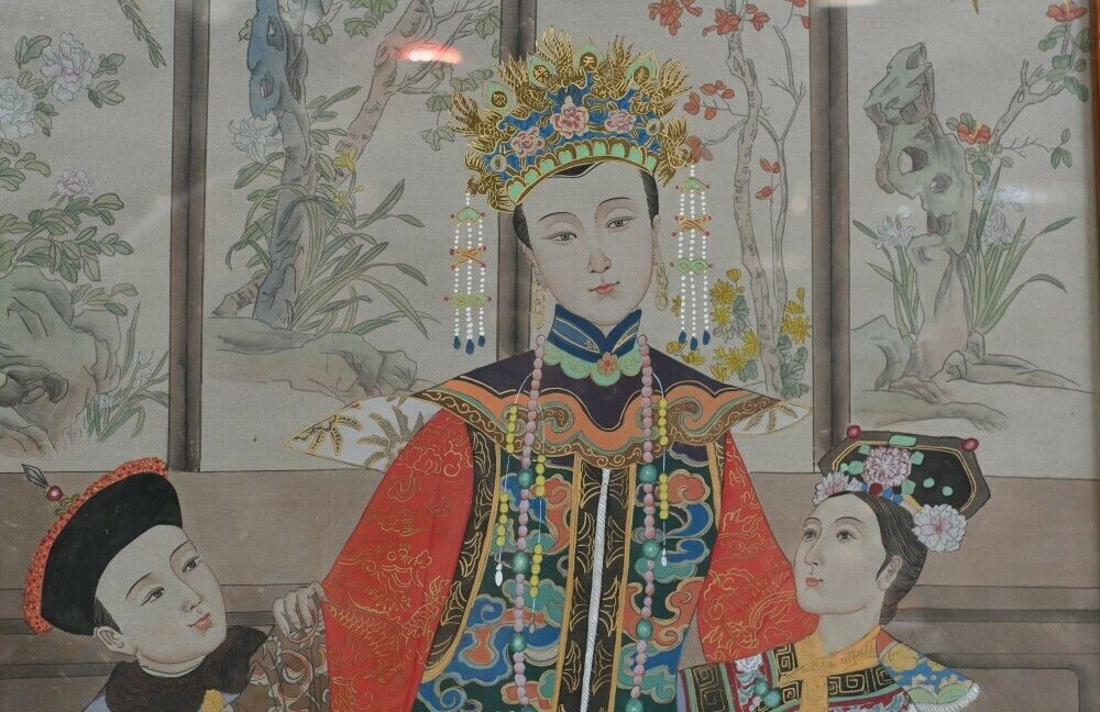 Pair Chinese Silk Woven Hardwood Screens Antique 1840 Qianlong Emperor photo furniture