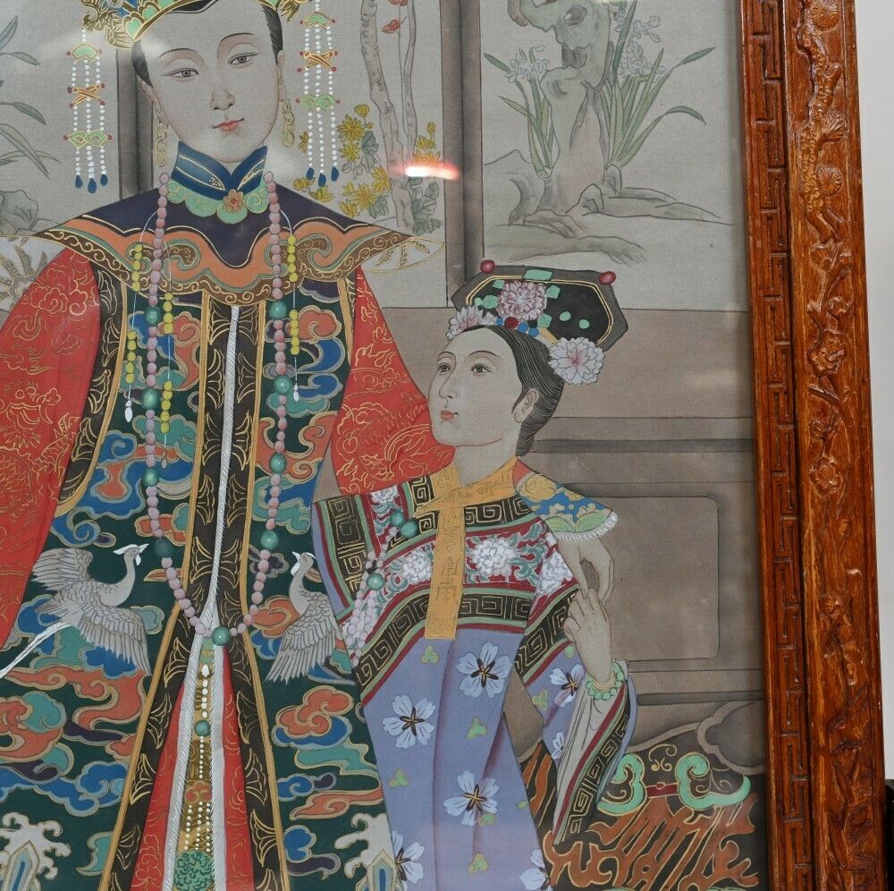 Pair Chinese Silk Woven Hardwood Screens Antique 1840 Qianlong Emperor photo Art