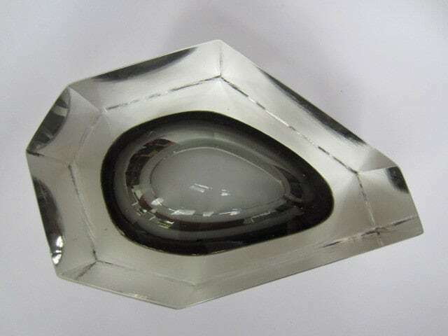 Rare Extra Large Faceted Smokey Grey Murano Geometric Art Glass Mandruzzato Bowl photo 440.0
