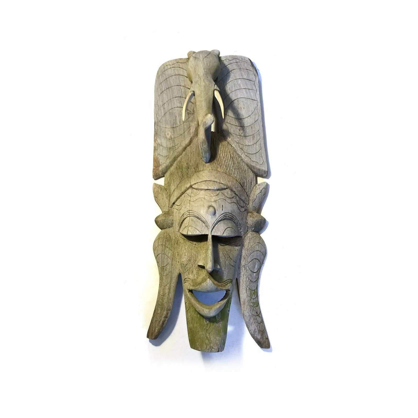 Antique African Wooden Elephant Tribal Mask Large Rustic Carved Tribal Mask Rare African Ceremonial Mask Antique African Hanging Tribal Mask