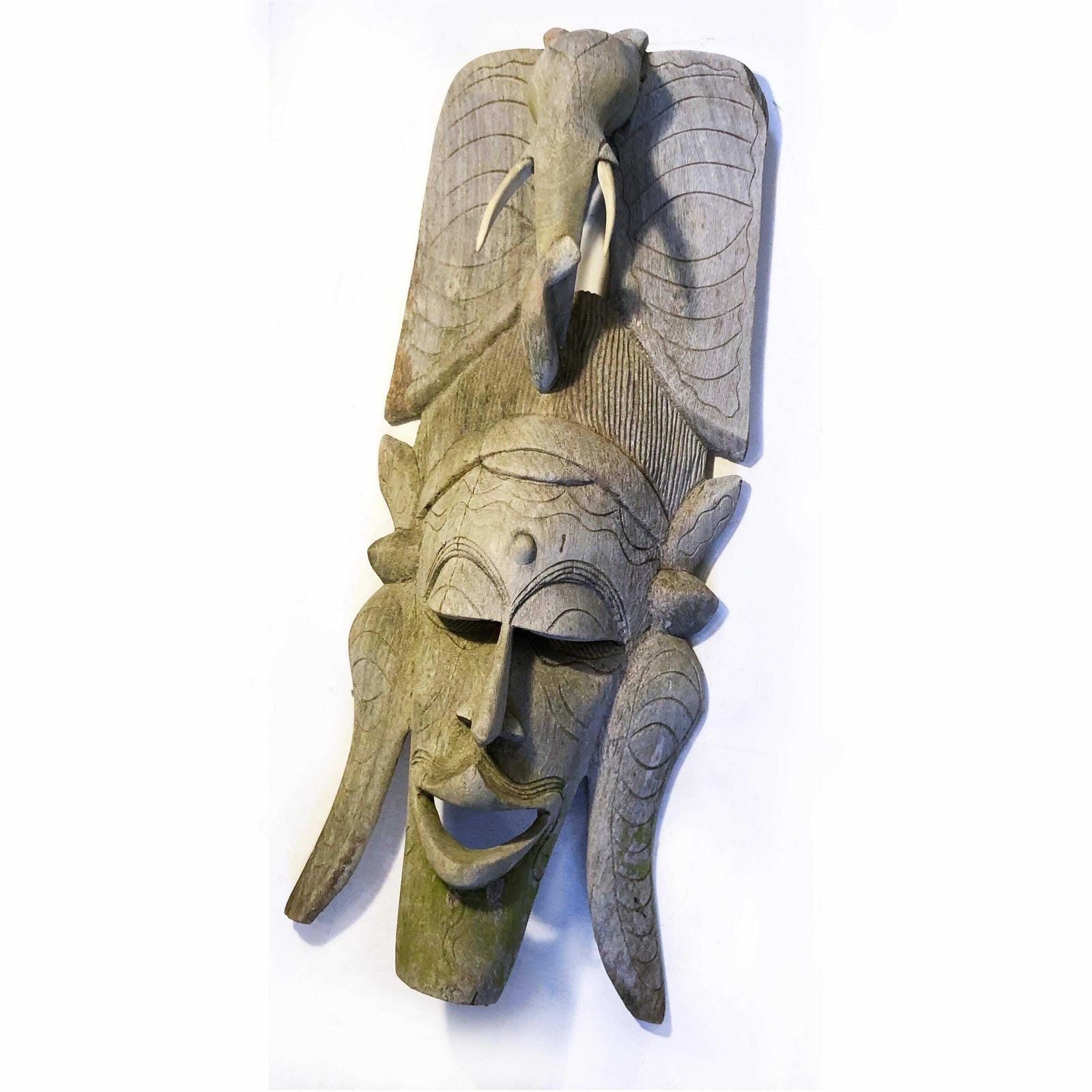 Antique African Wooden Elephant Tribal Mask Large Rustic Carved Tribal Mask Rare African Ceremonial Mask Antique African Hanging Tribal Mask photo for sale