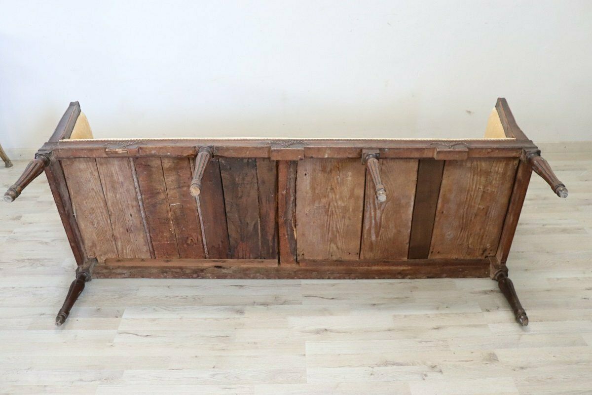 18th Century Walnut Sofa With Velvet Upholstery photo Furniture