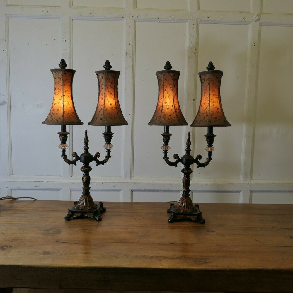 Pair Of Large Art Deco Hollywood Regency Twin Table Lamps
