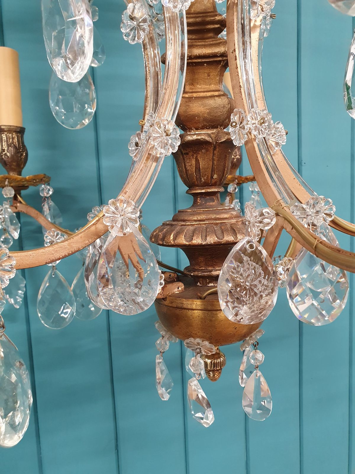 Really Unusual Five Arm Chandelier In Wood And Steel 23" photo buy