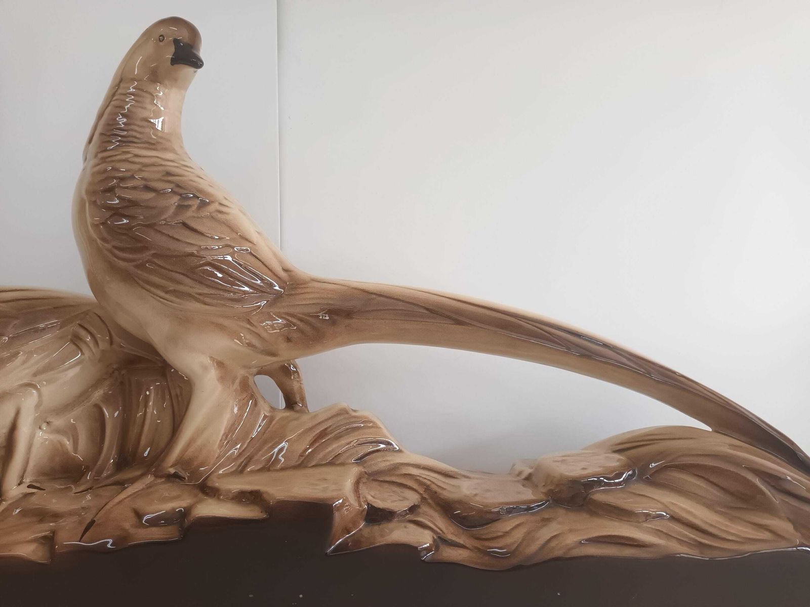 Art Deco Vintage Pheasants Statue Ceramic St Clement Radegonde French 1930 Decorative Large photo 165.0