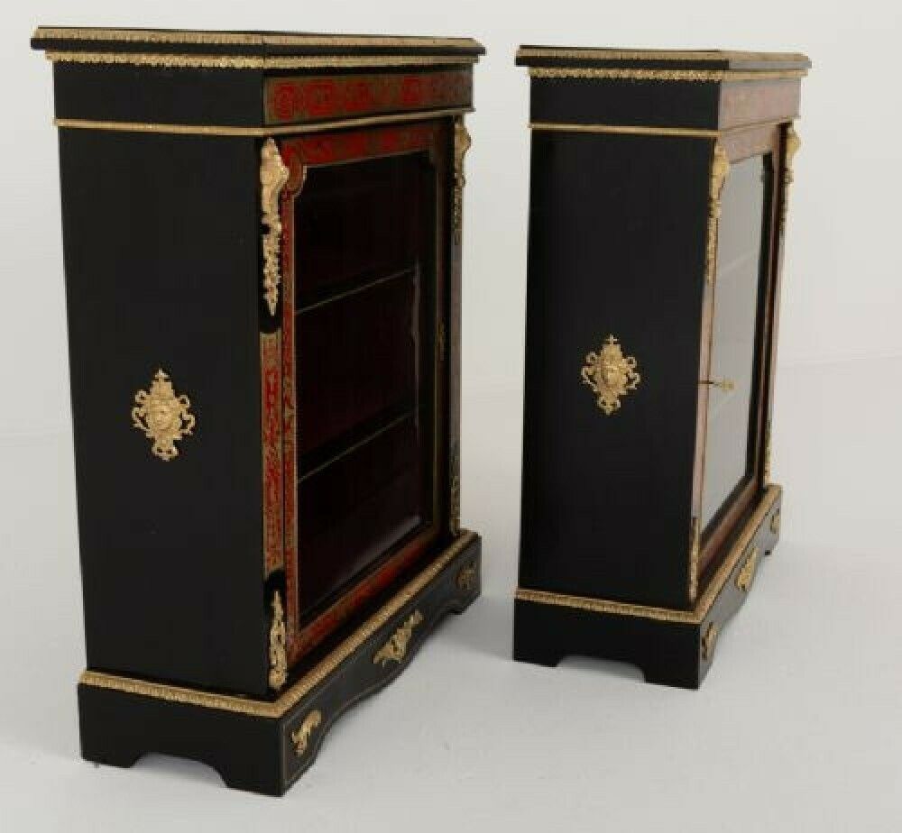 Pair Boulle Pier Cabinet Ebonised Inlay Antique 1850 photo buy
