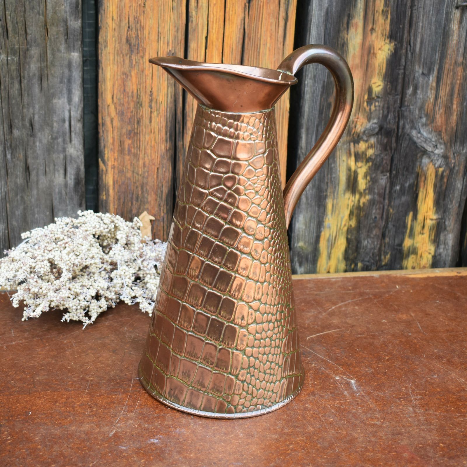 Antique Joseph Sankey Hand Beaten Snakeskin Repousse Copper Jug Ewer Pitcher photo furniture