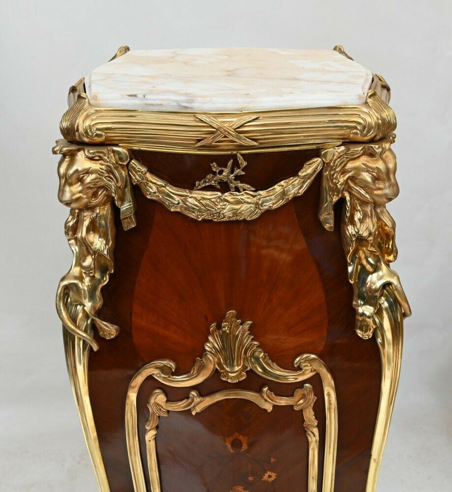 Pair French Pedestal Stands Ormolu Inlay After Linke photo furniture