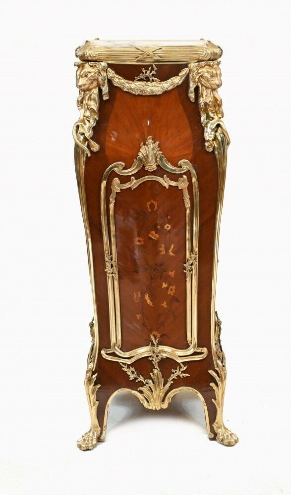 Pair French Pedestal Stands Ormolu Inlay After Linke photo Home Decor