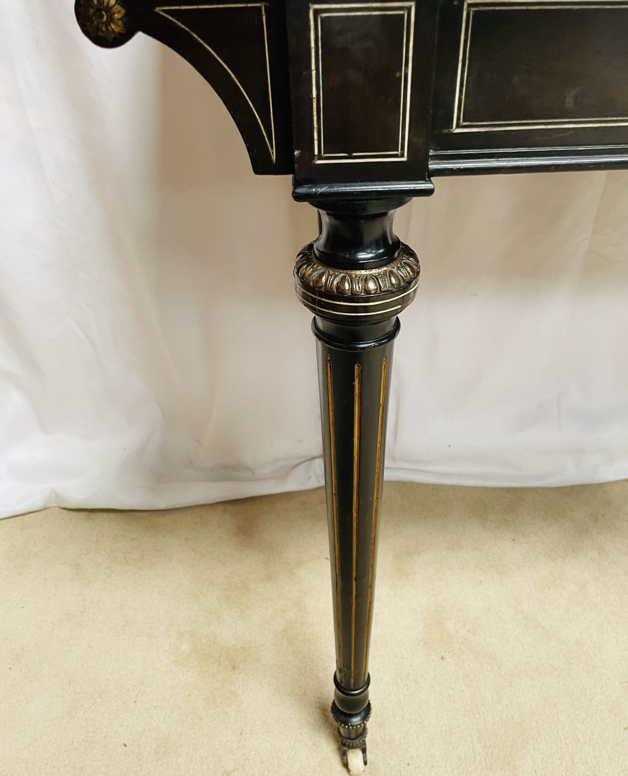 Fabulous Victorian Aesthetic Period Ebonised Concertina Drawer Pull Fold Over Card Table photo for sale
