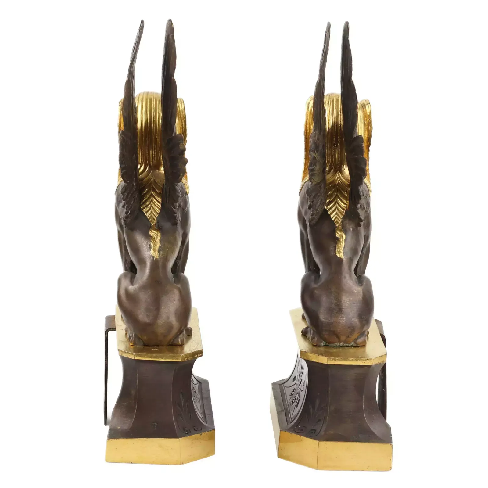A Pair Of Patinated And Gilded Bronze Firewood Stands In The Shape Of Winged Sphinxes. 19th Century. photo 2417.0