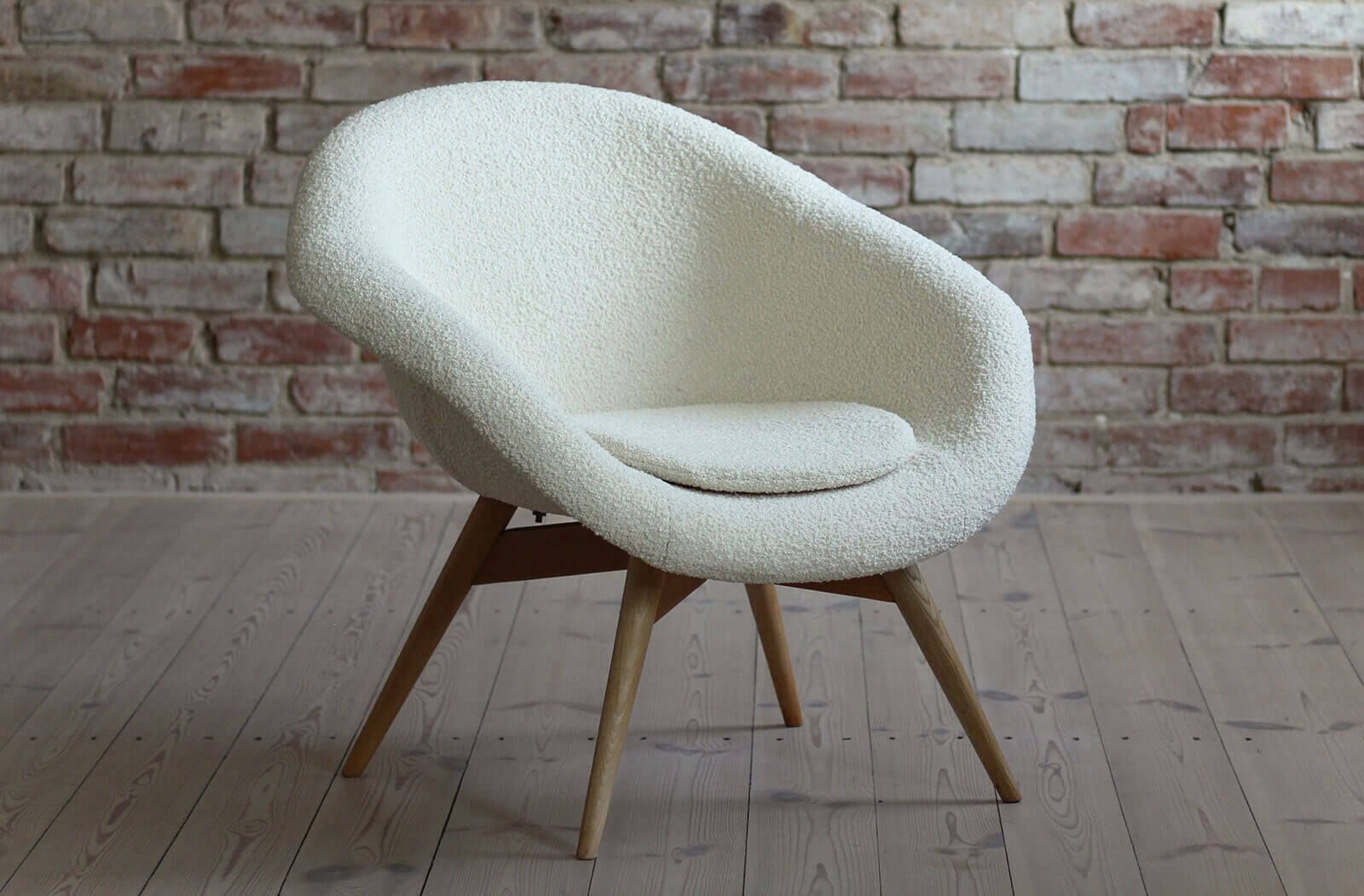 Mid Century Modern Lounge Chair By M. Navrátil, 1950s, French Boucle Fab