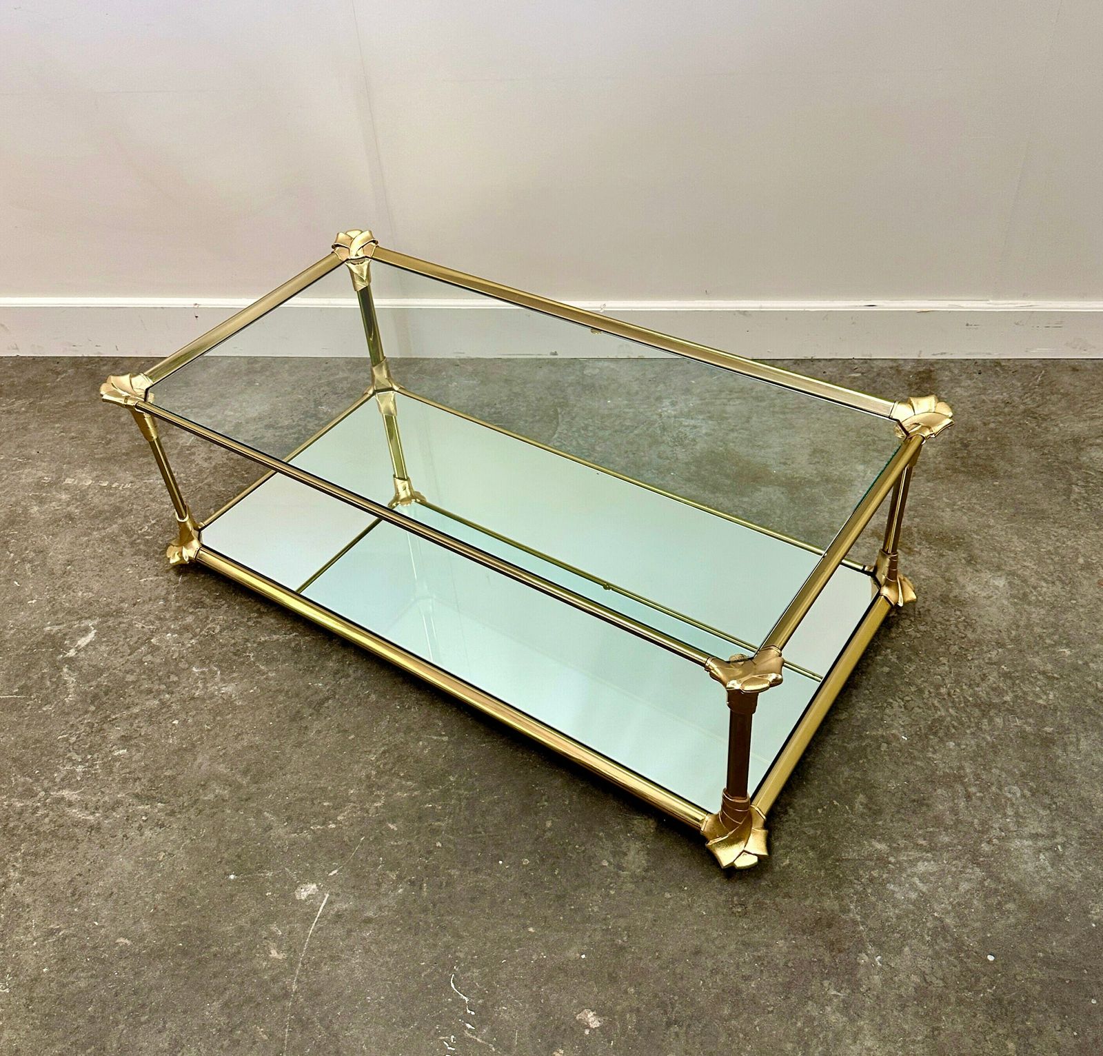 Elegante Vintage Salontafel Met Verspiegeld Messing, Jaren 1980, Frankrijk. photo vintage