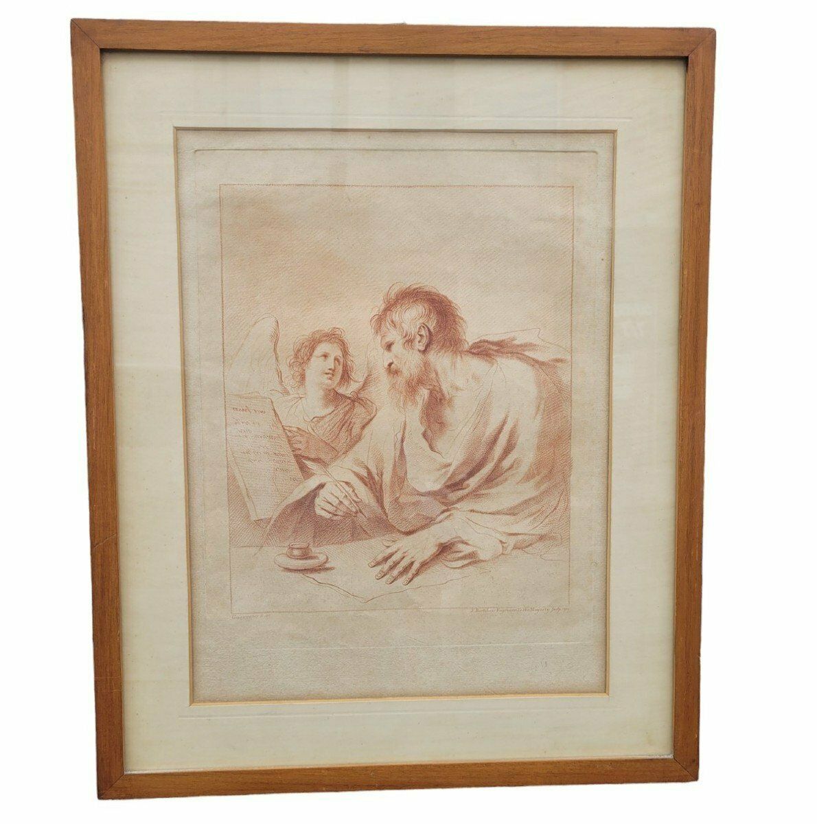 Saint Matthew And The Angel, Engraving After Le Guercin, 18th Century