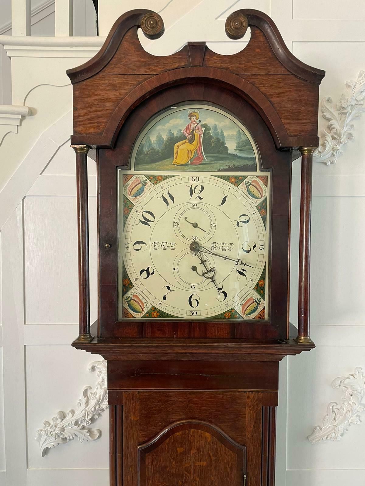 Antique 19th Century Oak And Mahogany Grandfather Clock By W Prior, Skipton photo vintage