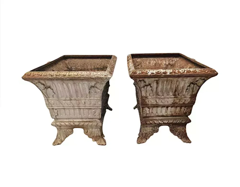 A Very Rare And Fine Pair Of 19th Century Cast Iron Garden Planters photo for sale