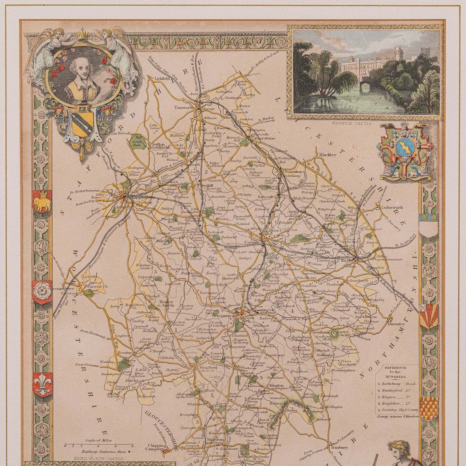 Antique Lithography Map, Warwickshire, English, Framed, Cartography, Victorian photo 295.0