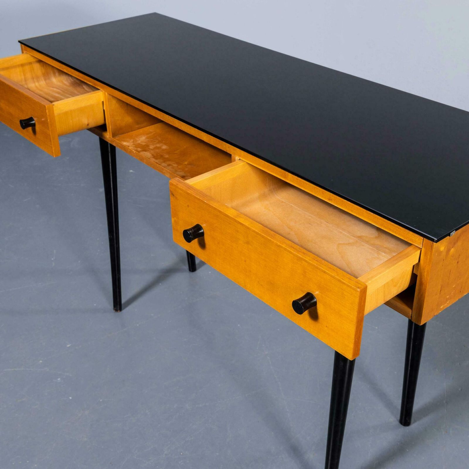 1950’s Small Birch Glass Top Dressing Table – Czech Production photo 654.0