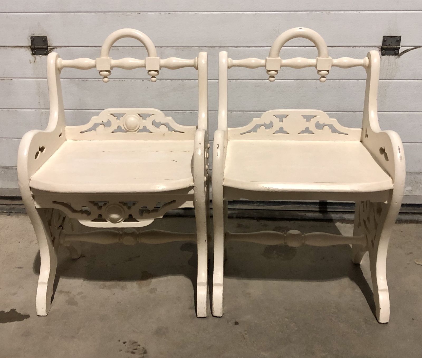 photo for sale Two Antique Painted Hall Chairs In The Manner Or Richard Bridgens