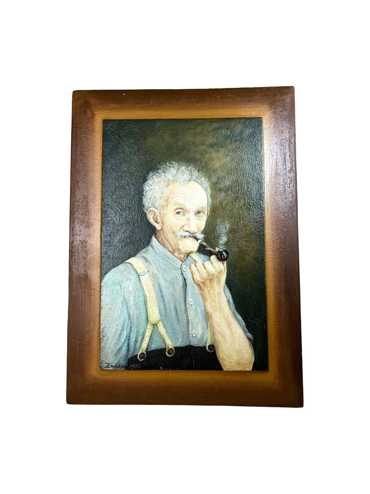 Original Framed Portrait Oil Painting Of Old Man Smoking, Switzerland, Male Portrait photo furniture