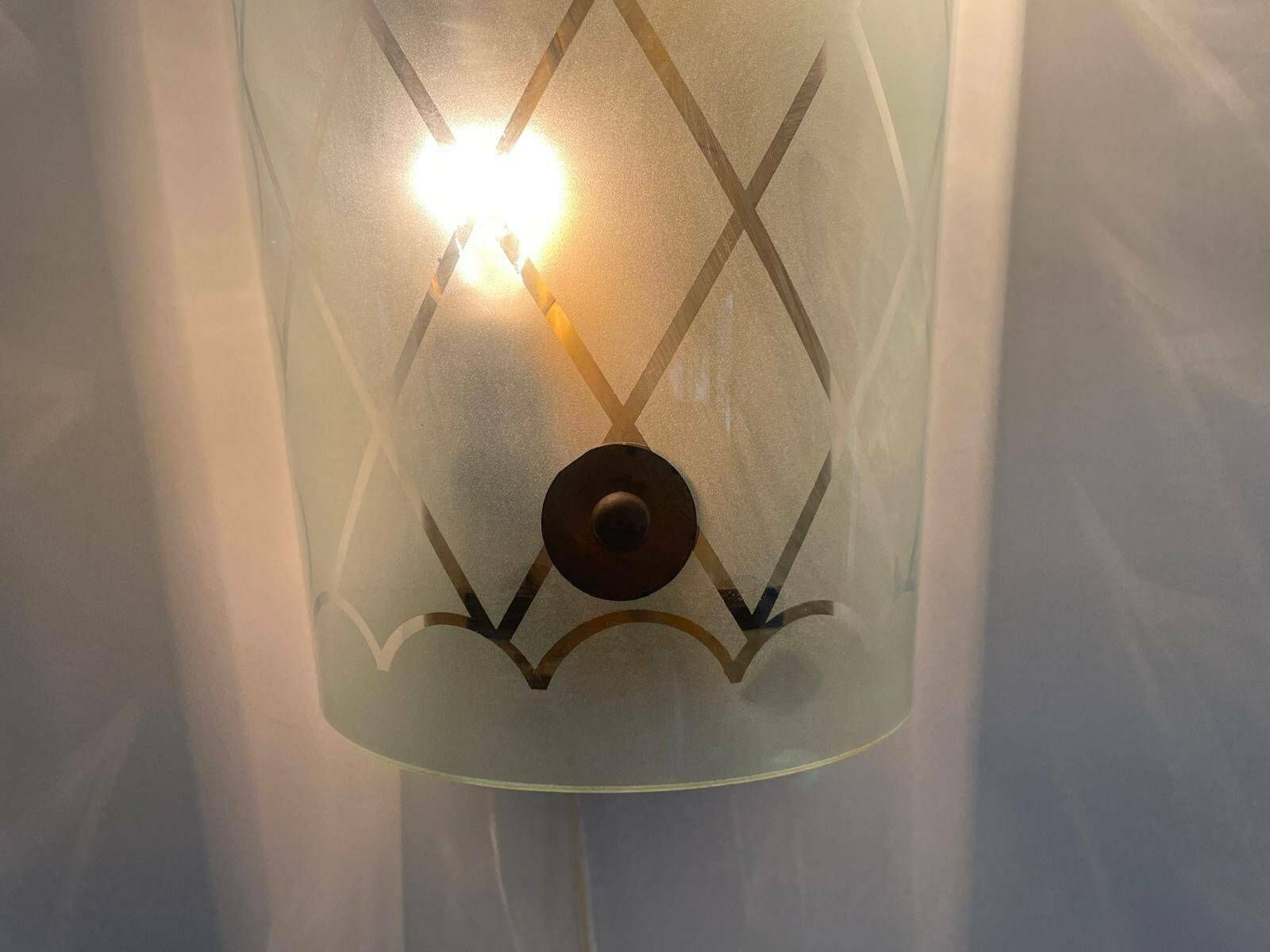 Unique Italian Design Brass & Curved Glass Cinema Lobby Wall Lamp, 1950s Italy photo vintage