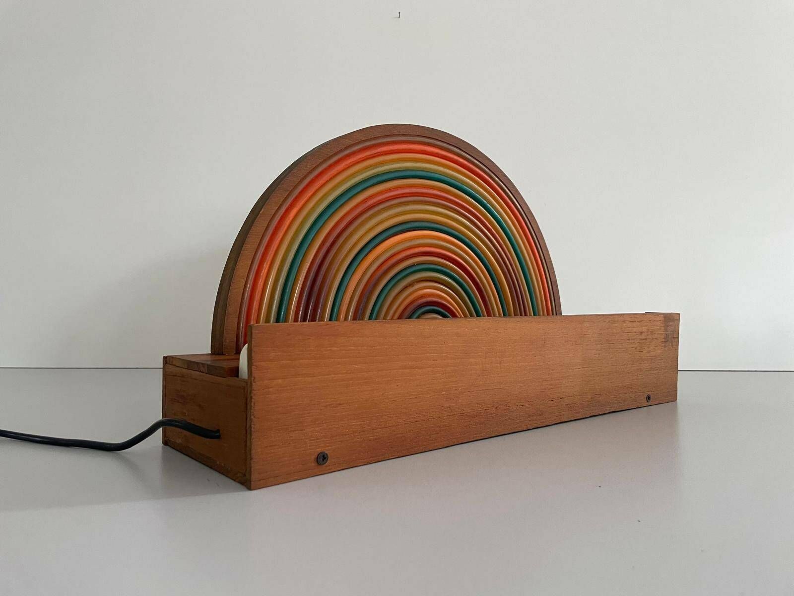 Italian Unusual Design Wood Rainbow Bedside Night Lamp With Blue Fluorescent Light, 50s/60s, Italy photo Lighting