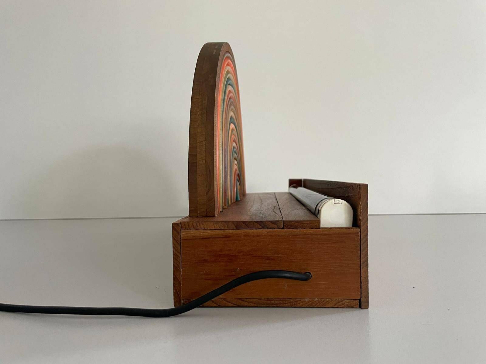 Italian Unusual Design Wood Rainbow Bedside Night Lamp With Blue Fluorescent Light, 50s/60s, Italy photo 1414.0