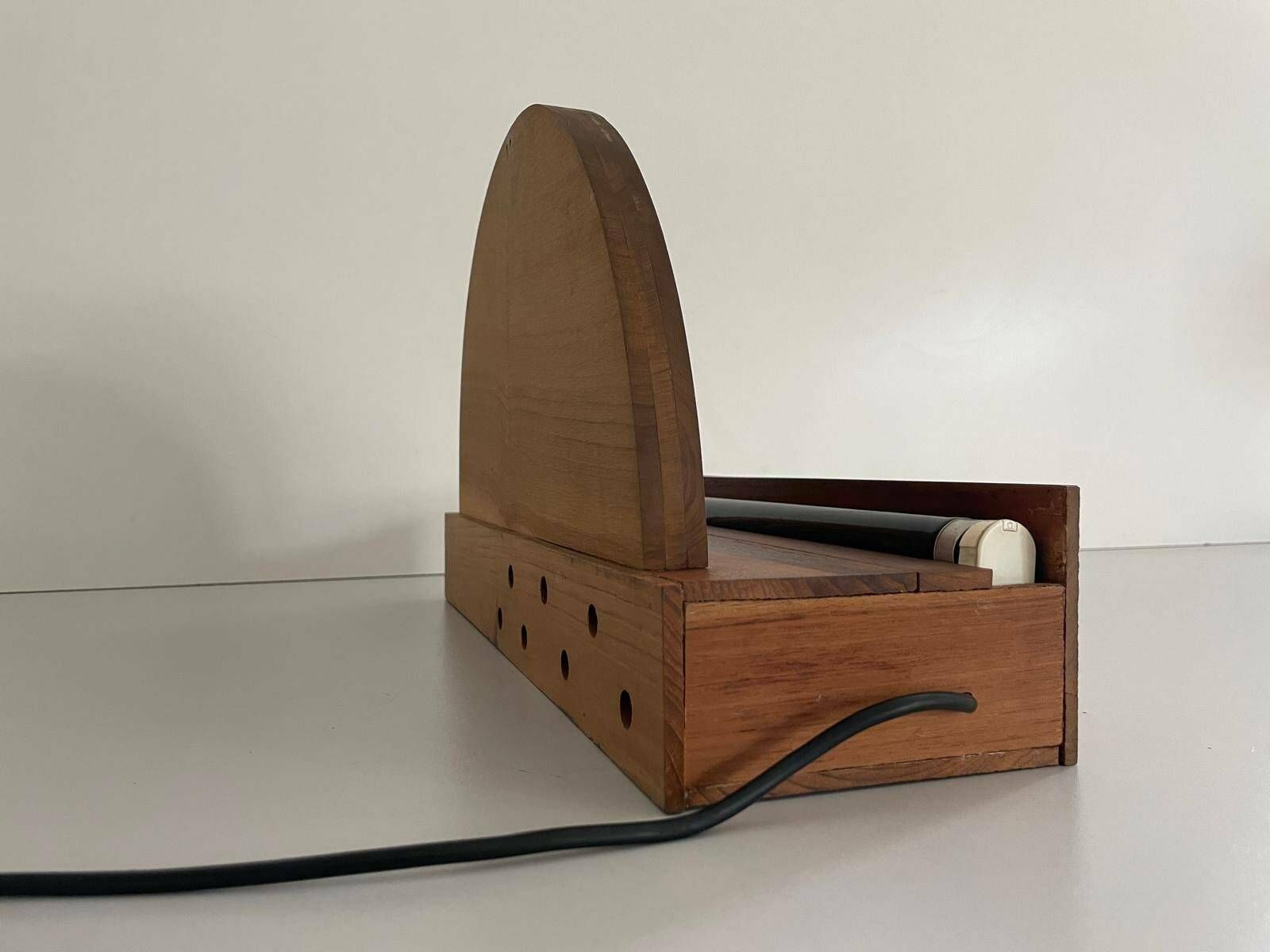 Italian Unusual Design Wood Rainbow Bedside Night Lamp With Blue Fluorescent Light, 50s/60s, Italy photo vinterior
