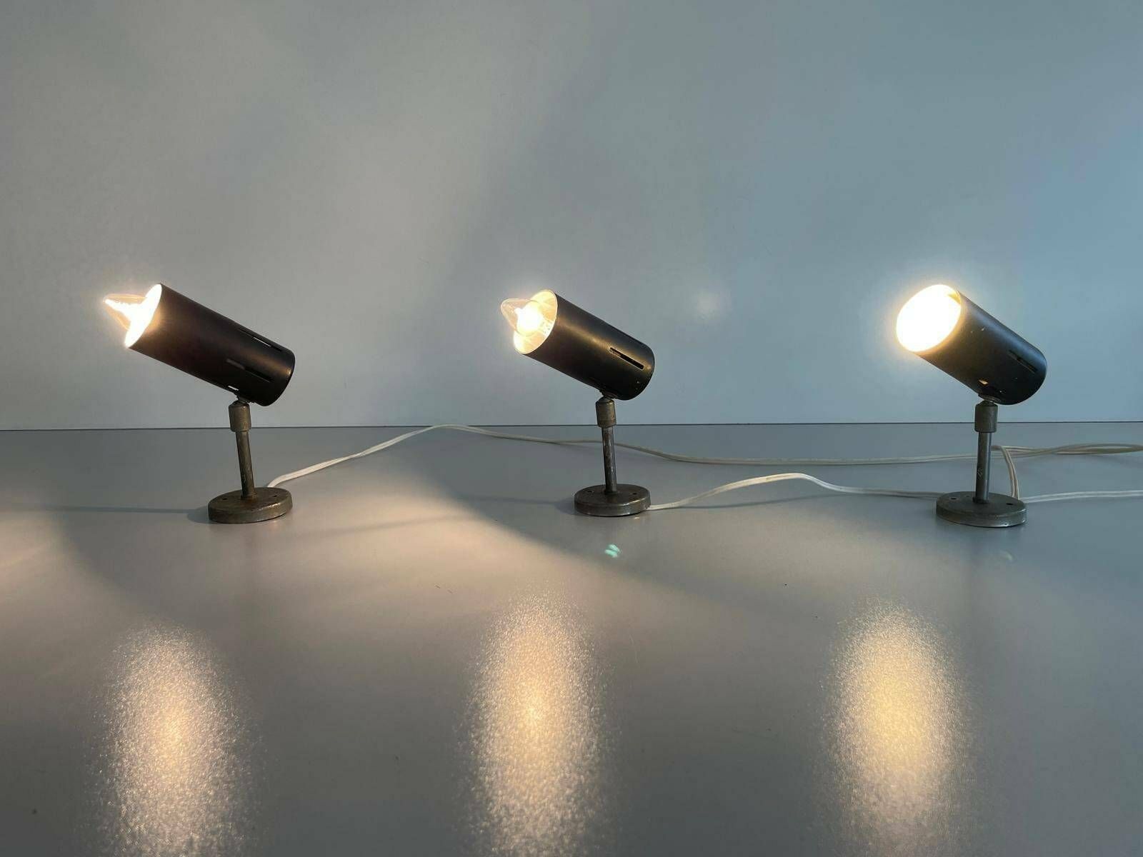 Italian Design Black Metal Spot Sconces, Set Of 3, 1950s, Italy