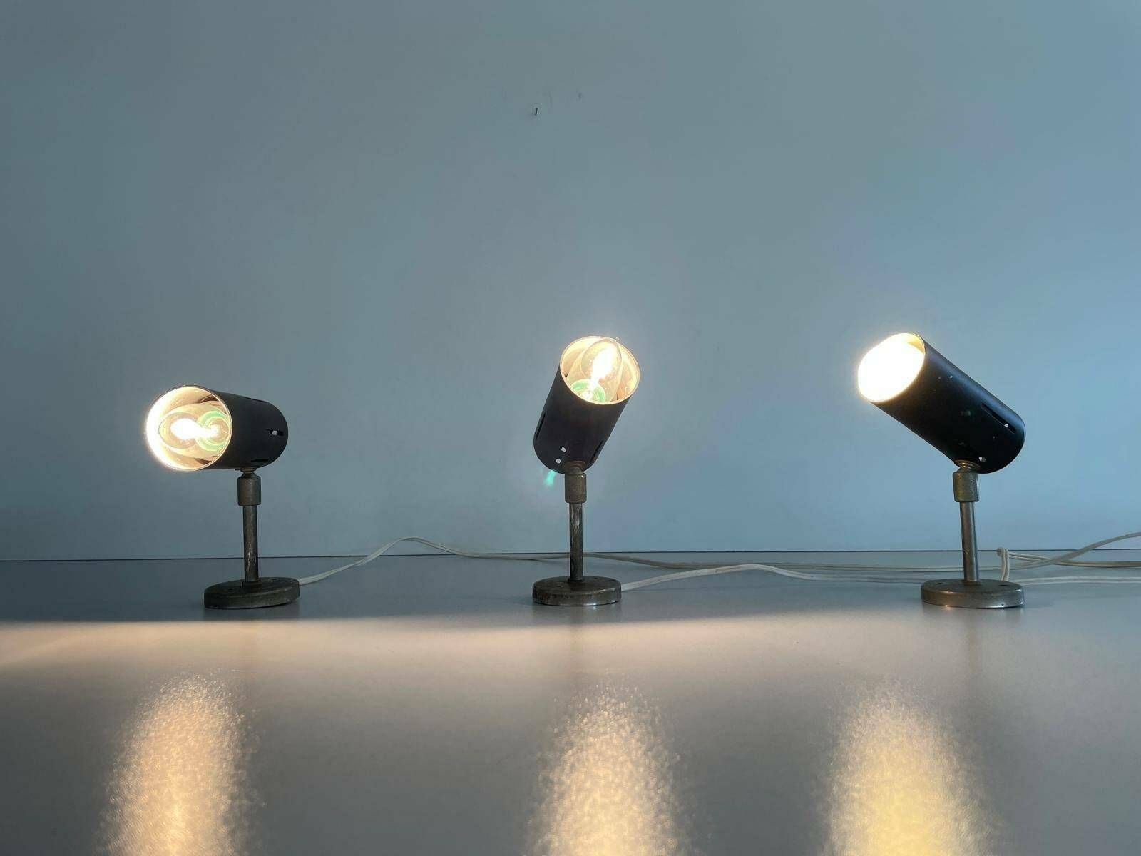 Italian Design Black Metal Spot Sconces, Set Of 3, 1950s, Italy photo furniture