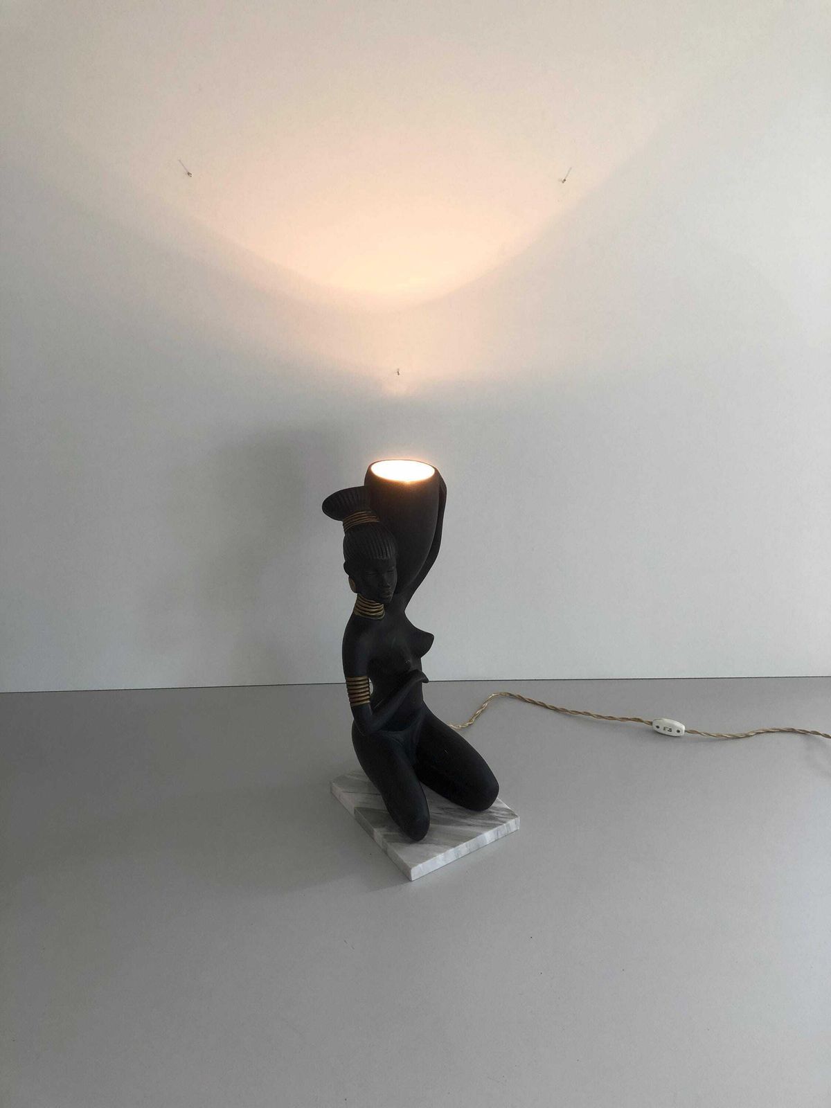 African Woman Ceramic Large Table Lamp, In Style Of Barsony photo vinterior