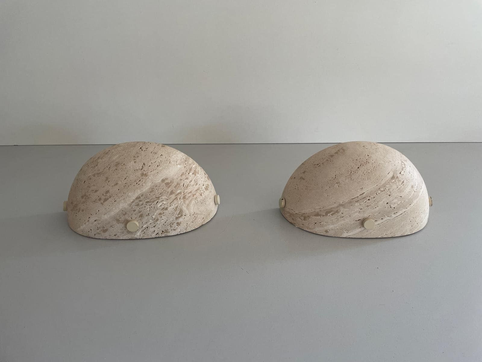 Rare French Travertine Pair Of Sconces, 1960s, France photo for sale
