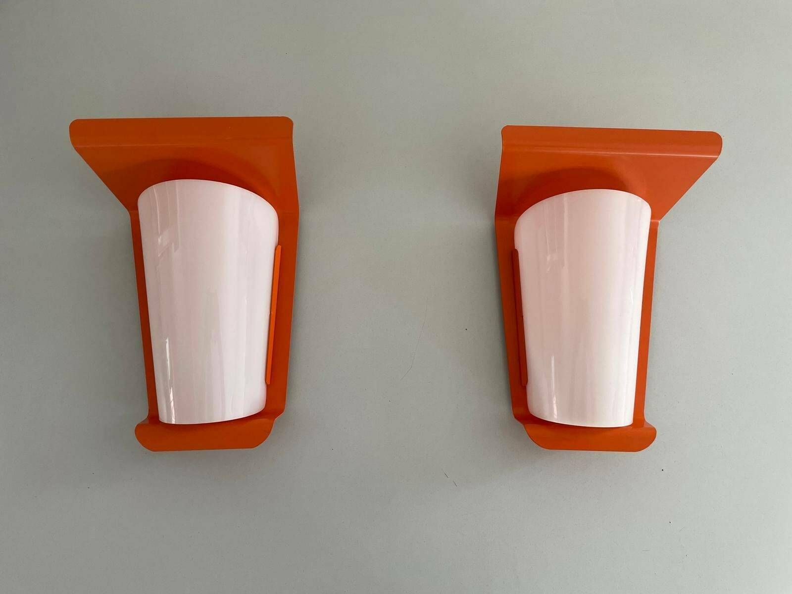 Orange Metal And Plexi Shade Pair Of Sconces, 1960s, Germany photo Lighting
