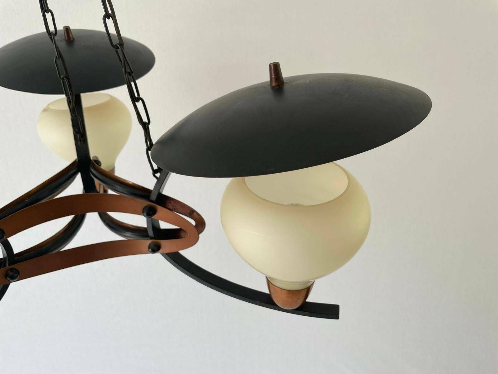 3 Armed Glass And Copper   Black Metal Chandelier, Germany, 1960s, 2 Available photo vintage