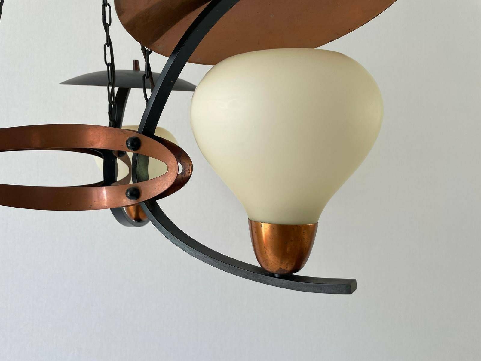 photo furniture 3 Armed Glass And Copper   Black Metal Chandelier, Germany, 1960s, 2 Available