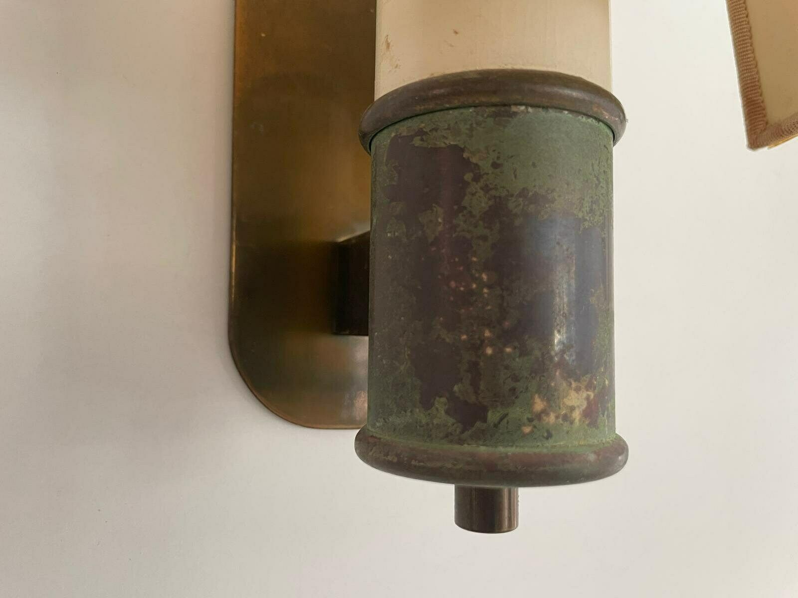 photo furniture Mid Century Modern Fabric And Brass Set Of 3 Sconces, Italy, 1960s