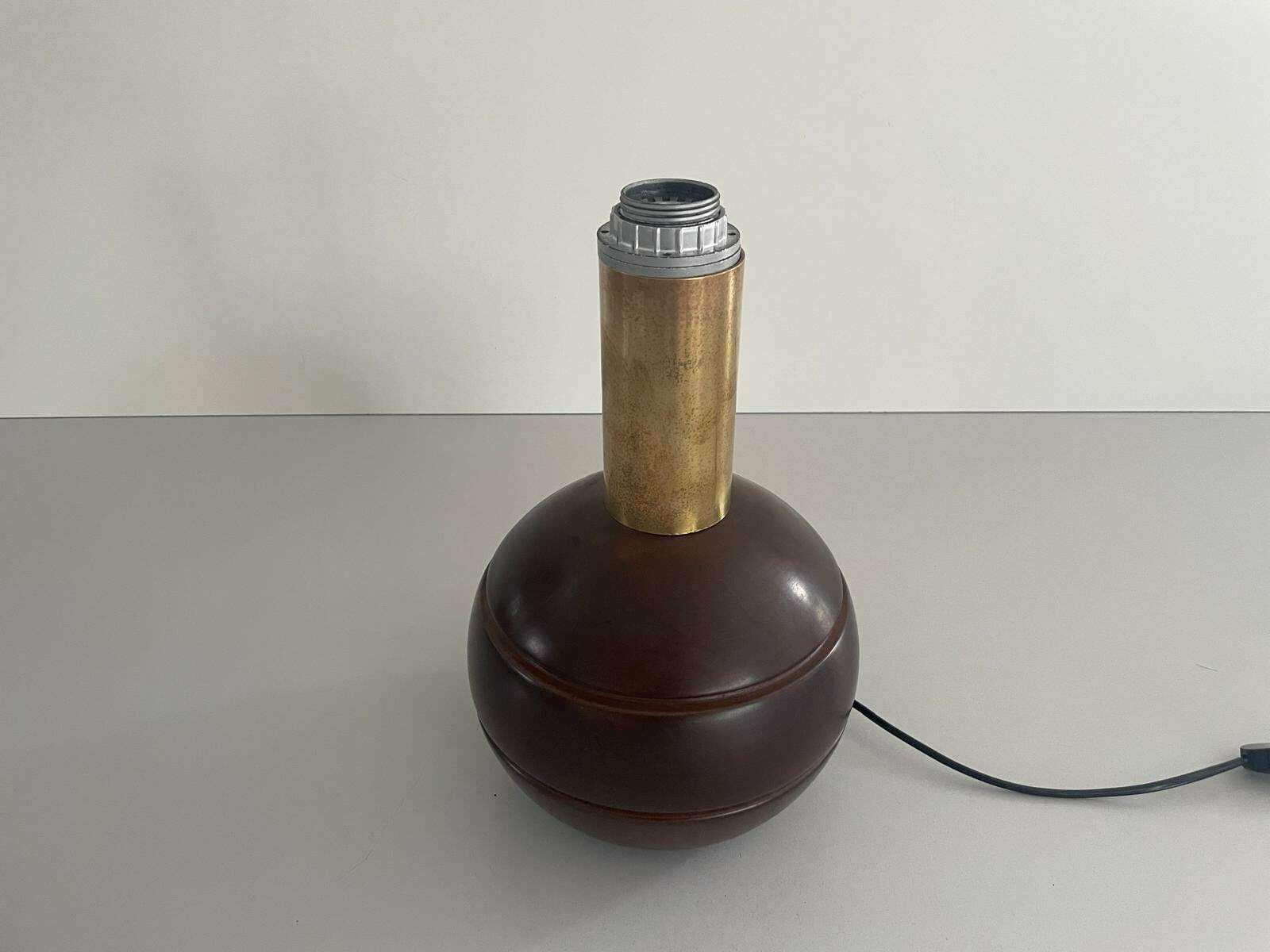 Italian Dark Brown Polished Wood Ball Design Table Lamp, 1960s, Italy photo for sale