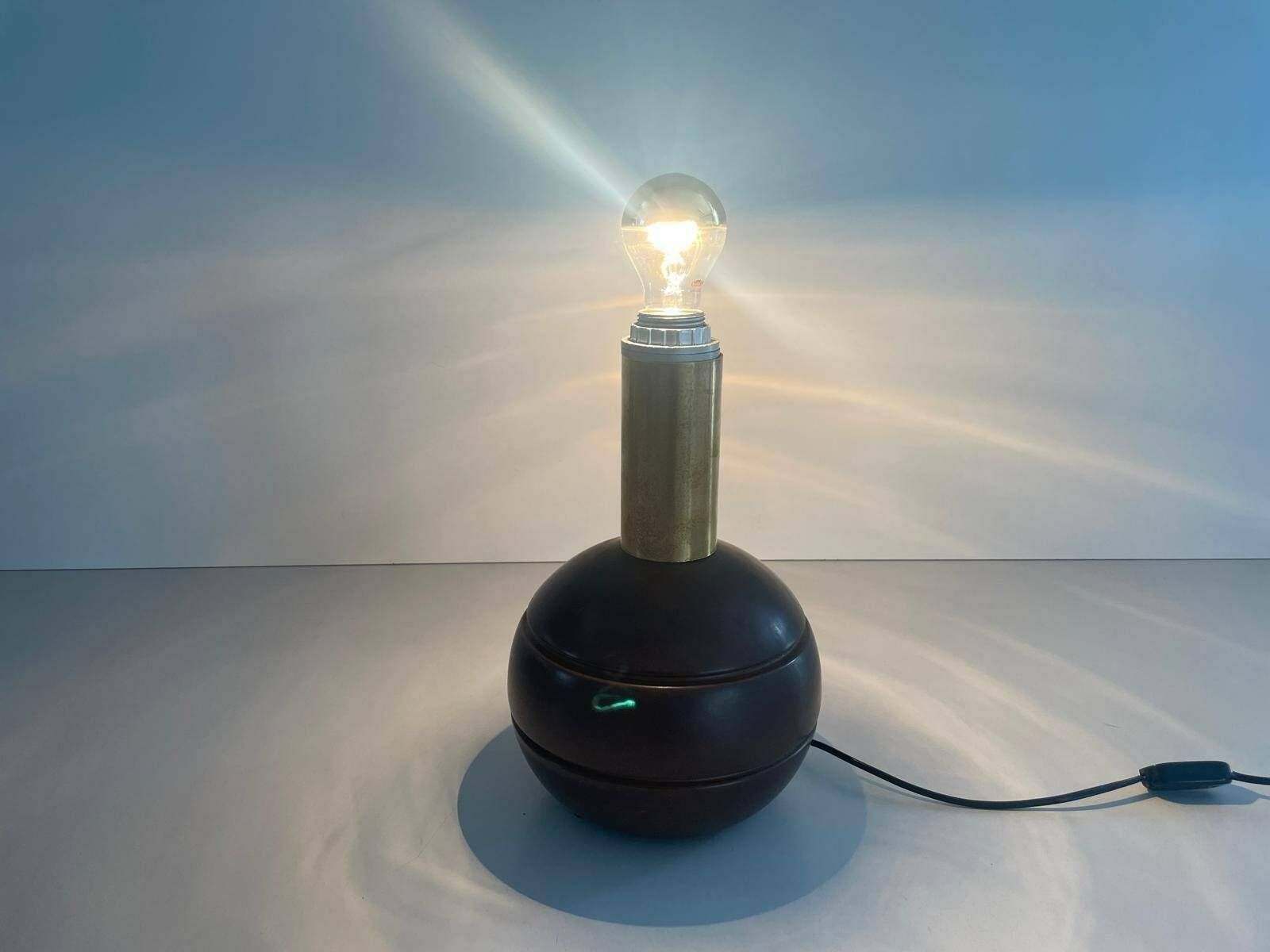 Italian Dark Brown Polished Wood Ball Design Table Lamp, 1960s, Italy photo Lighting